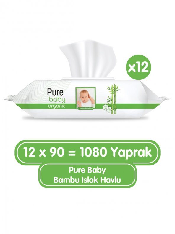 Pure Baby Organik Bambu Özlü Islak Havlu 12x90 (1080 Yaprak) ürün görseli 1