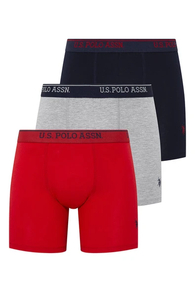 U.S. Polo Assn. Erkek 3 Lü Boxer Set Kırmızı-Gri Melanj-Lacivert ürün görseli 1