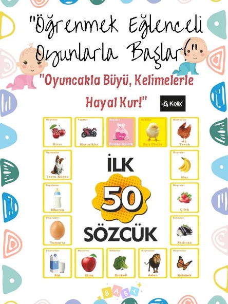 KOLİX İlk 50 Sözcük - Bebeğim'in İlk 50 Sözcüğü Flash Card Eğitici Set oyunu ürün görseli 1