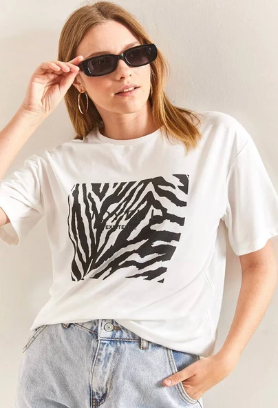 Baskılı Basic Bisiklet Yaka Örme T-Shirt- Önü Siyah ürün görseli 1