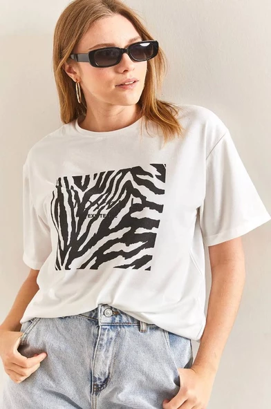 Baskılı Basic Bisiklet Yaka Örme T-Shirt- Önü Siyah - Resim 3