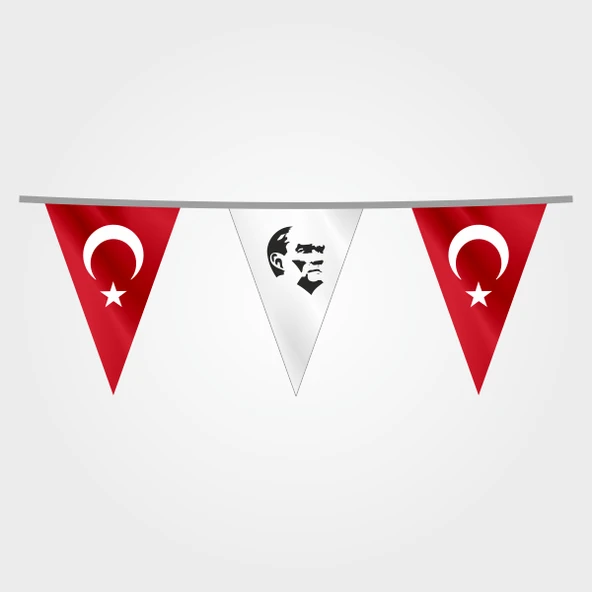 İpe Dizili Süsleme Üçgen Ata ve Türk Bayrağı 100 metre ürün görseli 1