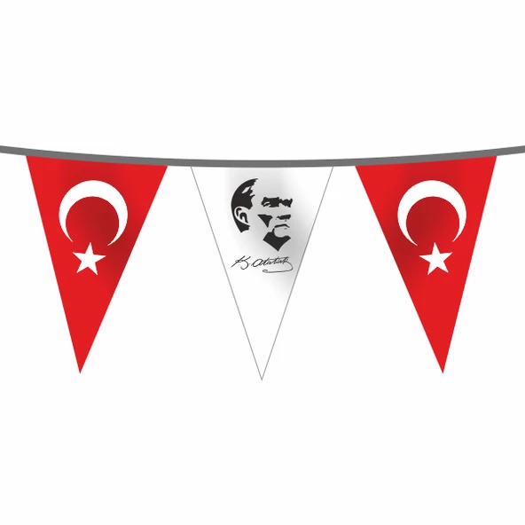 İpe Dizili Süsleme Üçgen Ata ve Türk Bayrağı 100 metre ürün görseli 1