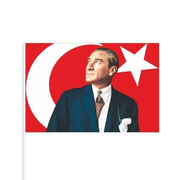 Atatürklü Türk bayrağı 30x45 cm Raşel Kumaş - Sopalı- 10 adet Model 1 ürün görseli 1