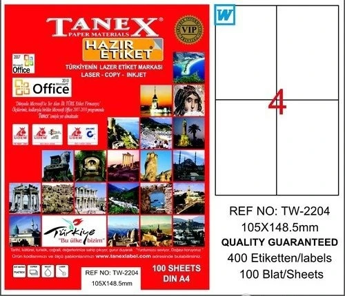 TANEX 105x148,5 MM LAZER ETİKET TW-2204 ürün görseli 1