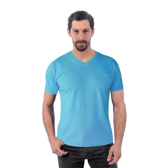 V Yaka Tişört, Açık Mavi -113E240- T-shirt, Tshirt, Kısa Kollu ürün görseli 1