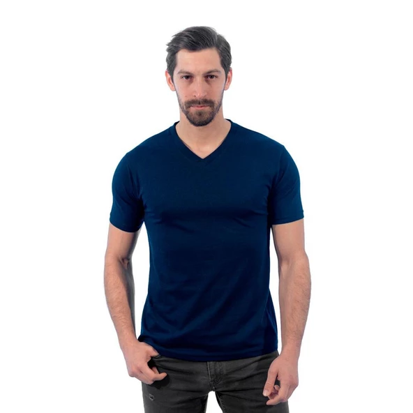 V Yaka Tişört, Lacivert -113E245- T-shirt, Tshirt, Kısa Kollu ürün görseli 1