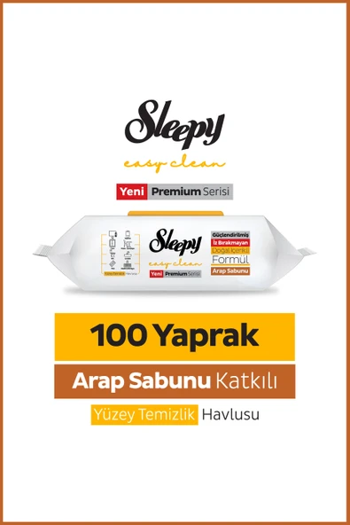Sleepy Easy Clean Premium Arap Sabunu Katkılı Yüzey Temizlik Havlusu Mendili 100 Yaprak ürün görseli 1