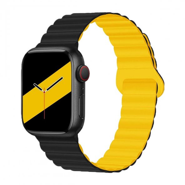 E2M APPLE WATCH 42-44-45-49MM KRD-06 DERİ BÜKME ÇİFT RENKLİ SARI KORDON ürün görseli 1