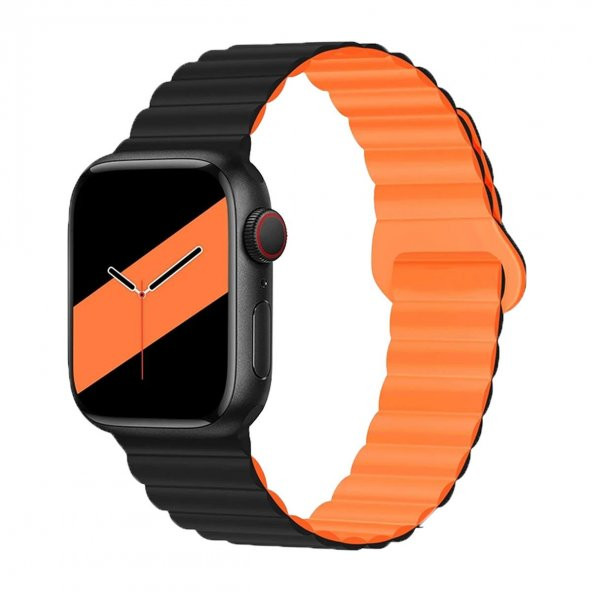 E2M APPLE WATCH 42-44-45-49MM KRD-06 DERİ BÜKME ÇİFT RENKLİ TURUNCU KORDON ürün görseli 1