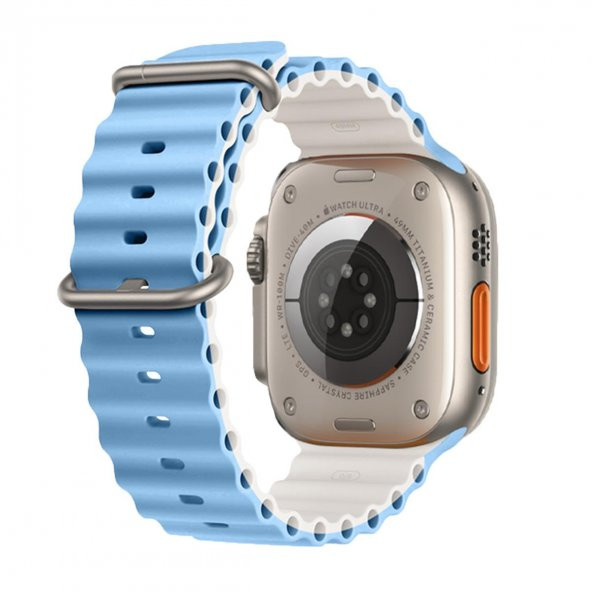 E2M APPLE WATCH 42-44-45-49MM KRD-28 OCEAN ÇİFT RENKLİ AÇIK MAVİ KORDON ürün görseli 1