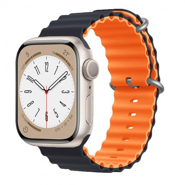 E2M APPLE WATCH 42-44-45-49MM KRD-28 OCEAN ÇİFT RENKLİ SİYAH KORDON ürün görseli 1