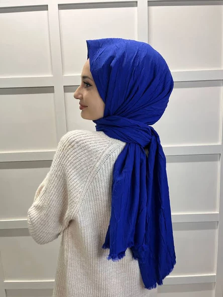 Loryan Scarf Viva Crush Pamuklu Şal 00380  KOYU SAKS ürün görseli 1