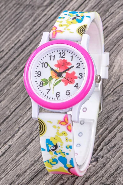 Kız Çocuk Hediye Silikon Kordonlu Pembe Fuşya Renk Analog Kol Saati ST-304346 ürün görseli 1
