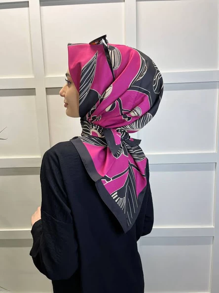 Eflatun Scarf Dijital Baskı Tomurcuk Desen Rayon Eşarp 00749  PEMBE ürün görseli 1