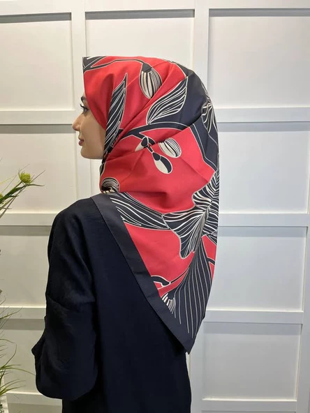 Eflatun Scarf Dijital Baskı Tomurcuk Desen Rayon Eşarp 00749  KIRMIZI ürün görseli 1