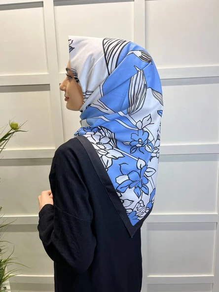 Eflatun Scarf Dijital Baskı Tomurcuk Desen Rayon Eşarp 00749  AÇIK MAVİ ürün görseli 1