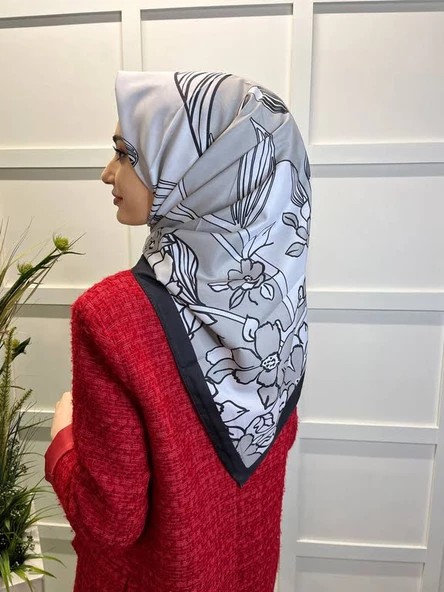 Eflatun Scarf Dijital Baskı Tomurcuk Desen Rayon Eşarp 00749  FÜME ürün görseli 1