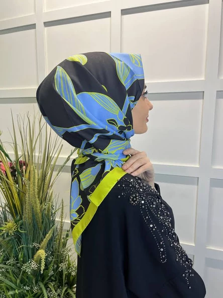 Eflatun Scarf Dijital Baskı Tomurcuk Desen Rayon Eşarp 00749  NEON SARI ürün görseli 1