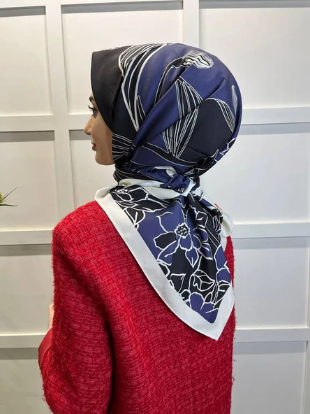Eflatun Scarf Dijital Baskı Tomurcuk Desen Rayon Eşarp 00749  LACİVERT ürün görseli 1