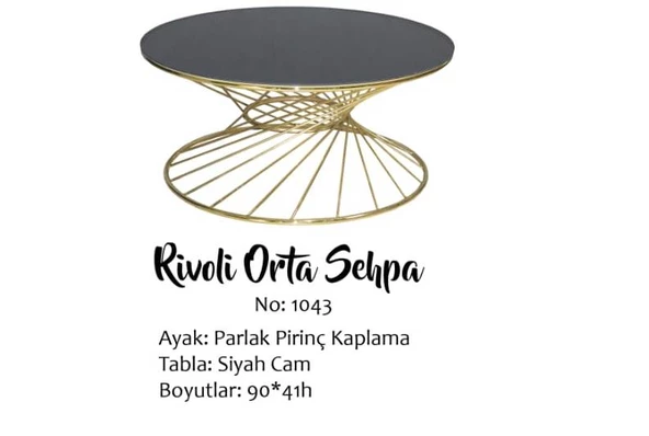 Brc 13373 Orta sehpa rivoli Siyah Temper cam GOLD Renk Kaplama Metal Ayak Elyapı ürün görseli 1
