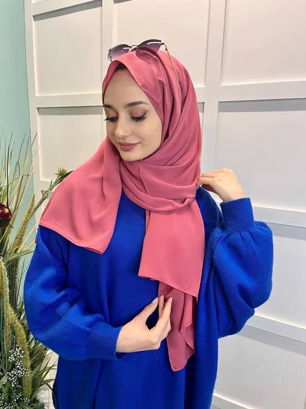 Siyane Scarf Medine İpeği Şal 00737  GÜL KURUSU ürün görseli 1