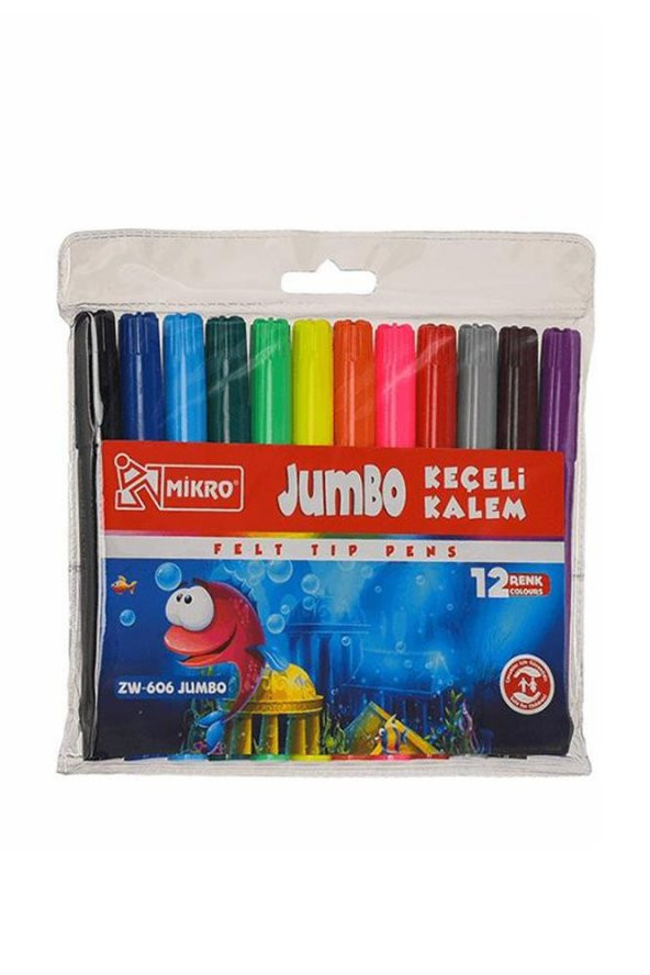 Jumbo Keçeli Kalem 12 Renk 1 Paket 12 li Jumbo Keçeli Kalem 1 Adet Su Bazlı Canlı Renkler ürün görseli 1