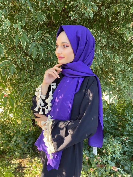 Siyane Scarf Kendinden Kırışık Kumaş Tek Renk Jazz Şal 00516  MOR ürün görseli 1