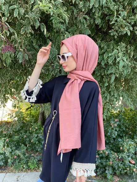 Siyane Scarf Kendinden Kırışık Kumaş Tek Renk Jazz Şal 00516  GÜL KURUSU ürün görseli 1