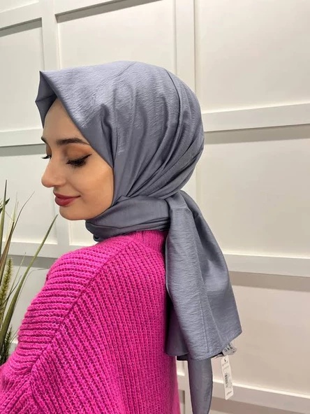 Siyane Scarf Kendinden Kırışık Kumaş Tek Renk Jazz Şal 00516  GRİ ürün görseli 1