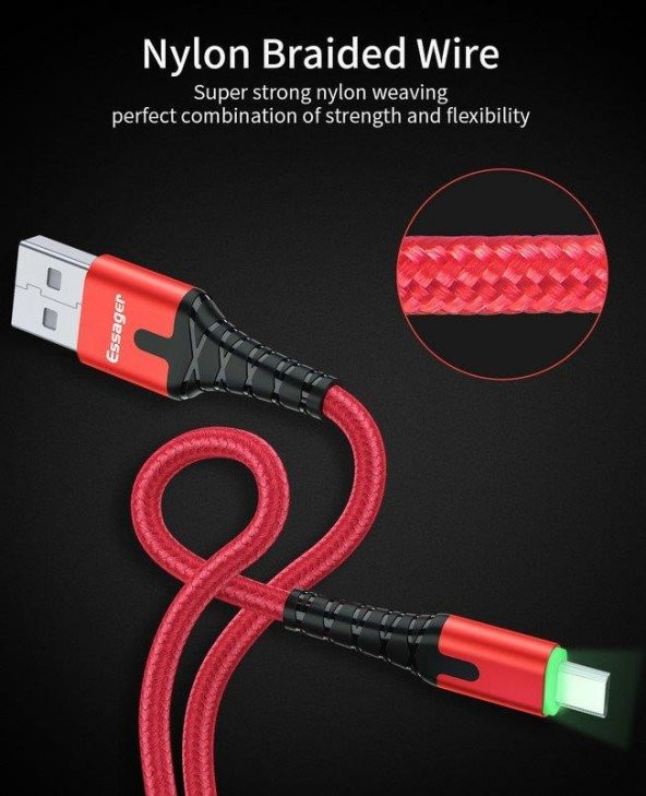 Essager 2.4A Mikro Usb Ledli Kablo 200Cm - Resim 2