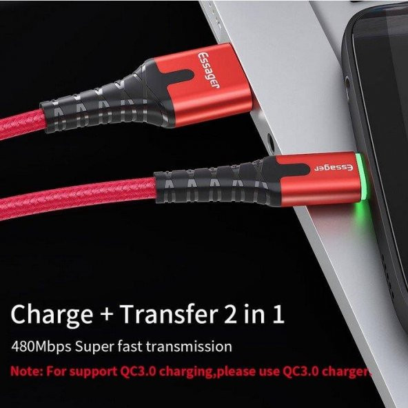 Essager 2.4A Mikro Usb Ledli Kablo 200Cm - Resim 3