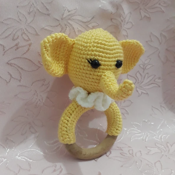 Sarı Fil Diş Kaşıyıcı Çıngırak Amigurumi Organik Oyuncak ürün görseli 1