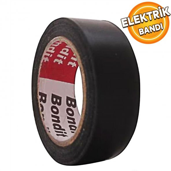 Bondit Elektrikçi Bandı Siyah İzole Elektirik Bant Bandı Pvc 19 mm Geniş 9 Metre ürün görseli 1