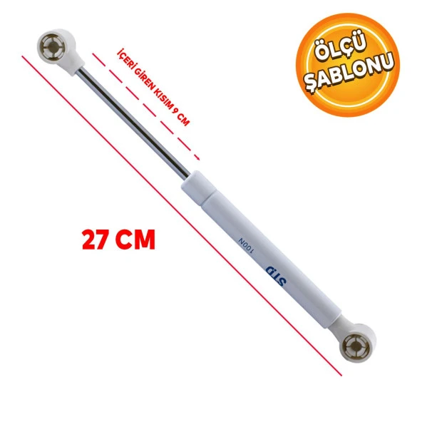 STD Dolap Amortisörü Gazlı Piston Kapak Hidroliği Beyaz (27 cm 100N) ürün görseli 1