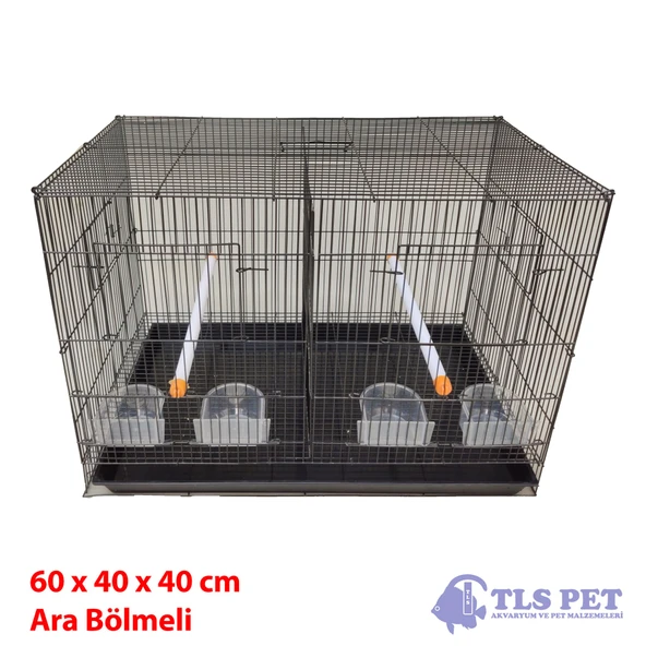 Tlspet İthal Ara Bölmeli Salma Çifthane Kafes 60x40x40 cm - SİYAH ürün görseli 1
