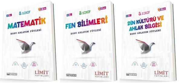 Limit 8. Sınıf Matematik + Fen + Din Konu Föyleri Seti 3 Kitap ürün görseli 1