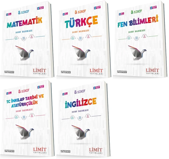 Limit 8. Sınıf Matematik + Türkçe + Fen + İnkılap + İngilizce Soru Seti 5 Kitap ürün görseli 1