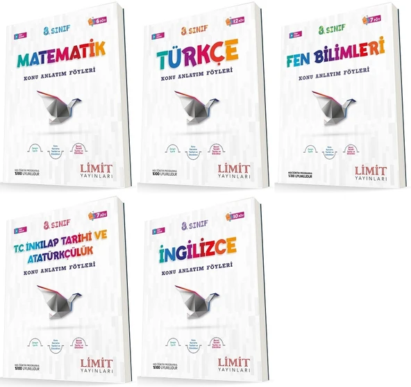 Limit 8. Sınıf Matematik + Türkçe + Fen + İnkılap + İngilizce Konu Föyleri Seti 5 Kitap ürün görseli 1