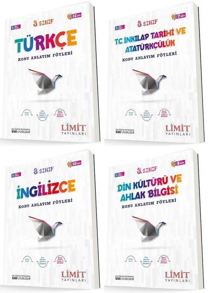 Limit 8. Sınıf Türkçe + İnkılap + İngilizce + Din Konu Föyleri Seti 4 Kitap ürün görseli 1