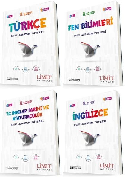 Limit 8. Sınıf Türkçe + Fen + İnkılap + İngilizce Konu Föyleri Seti 4 Kitap ürün görseli 1