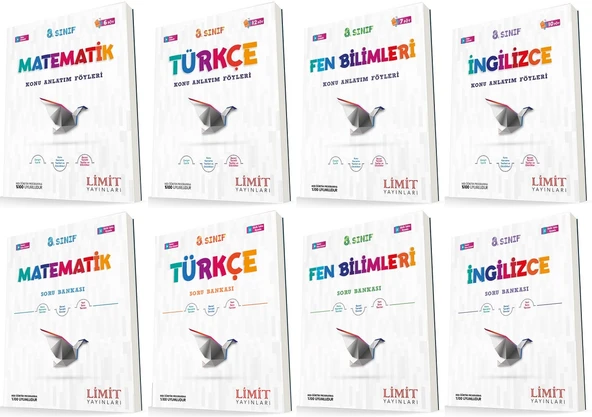 Limit 8. Sınıf Matematik + Türkçe + Fen + İngilizce Konu Föyleri + Soru Seti 8 Kitap ürün görseli 1