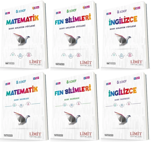 Limit 8. Sınıf Matematik + Fen + İngilizce Konu Föyleri + Soru Seti 6 Kitap ürün görseli 1