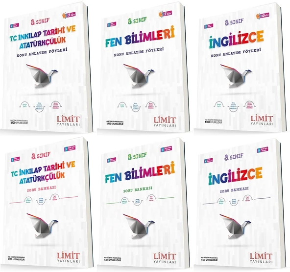 Limit 8. Sınıf İnkılap + Fen + İngilizce Konu Föyleri + Soru Seti 6 Kitap ürün görseli 1