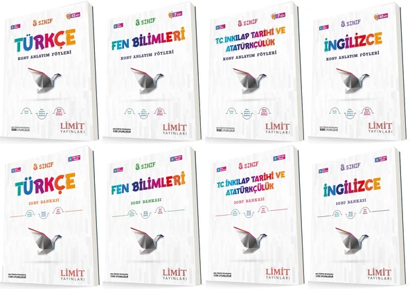 Limit 8. Sınıf Türkçe + Fen + İnkılap + İngilizce Konu Föyleri + Soru Seti 8 Kitap ürün görseli 1