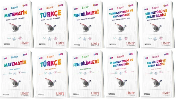 Limit 8. Sınıf Matematik + Türkçe + Fen + İnkılap + Din Konu Föyleri + Soru Seti 10 Kitap ürün görseli 1