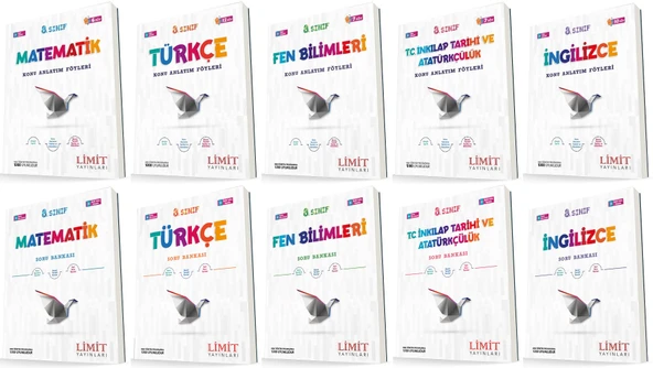 Limit 8. Sınıf Matematik + Türkçe + Fen + İnkılap + İngilizce Konu Föyleri + Soru Seti 10 Kitap ürün görseli 1