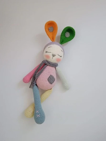 Rengarenk Uykucu Tavşan Uyku Arkadaşı Amigurumi Organik Oyuncak ürün görseli 1