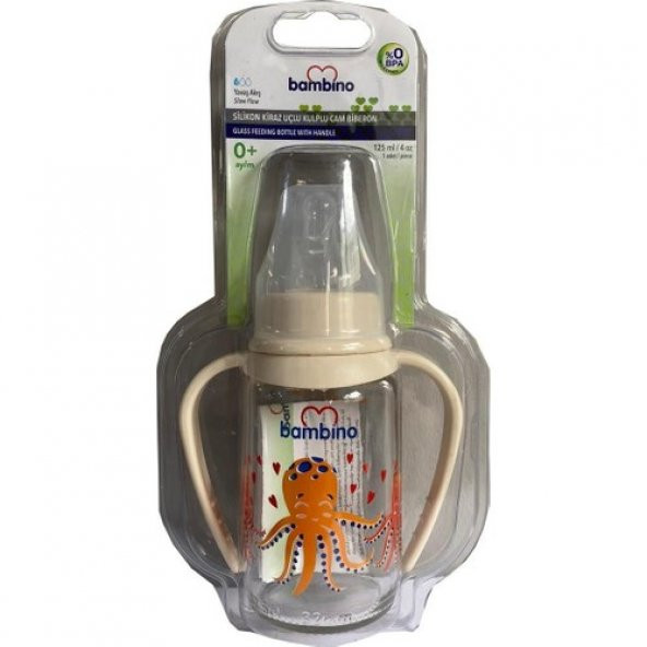 Bambino Kiraz Uçlu Cam Biberon 125 ml 0+Ay Yavaş Akış ürün görseli 1