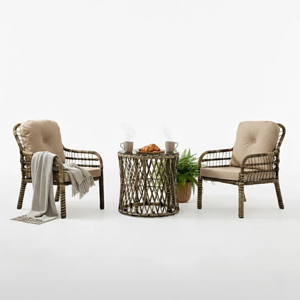 Capri Swing Pisa Tekli Rattan Balkon Oturma Grubu | Açık Kahve | 703 ürün görseli 1